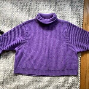 Oats Cashmere Purple Knit Turtleneck Short Sleeve Sweater Medium